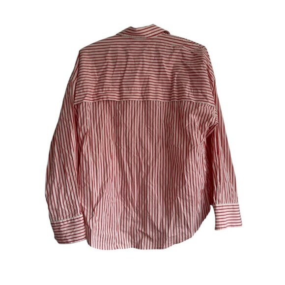 Esprit Red and White  Striped High Low Cotton Blend Button Up Women's Size Small - Picture 3 of 10